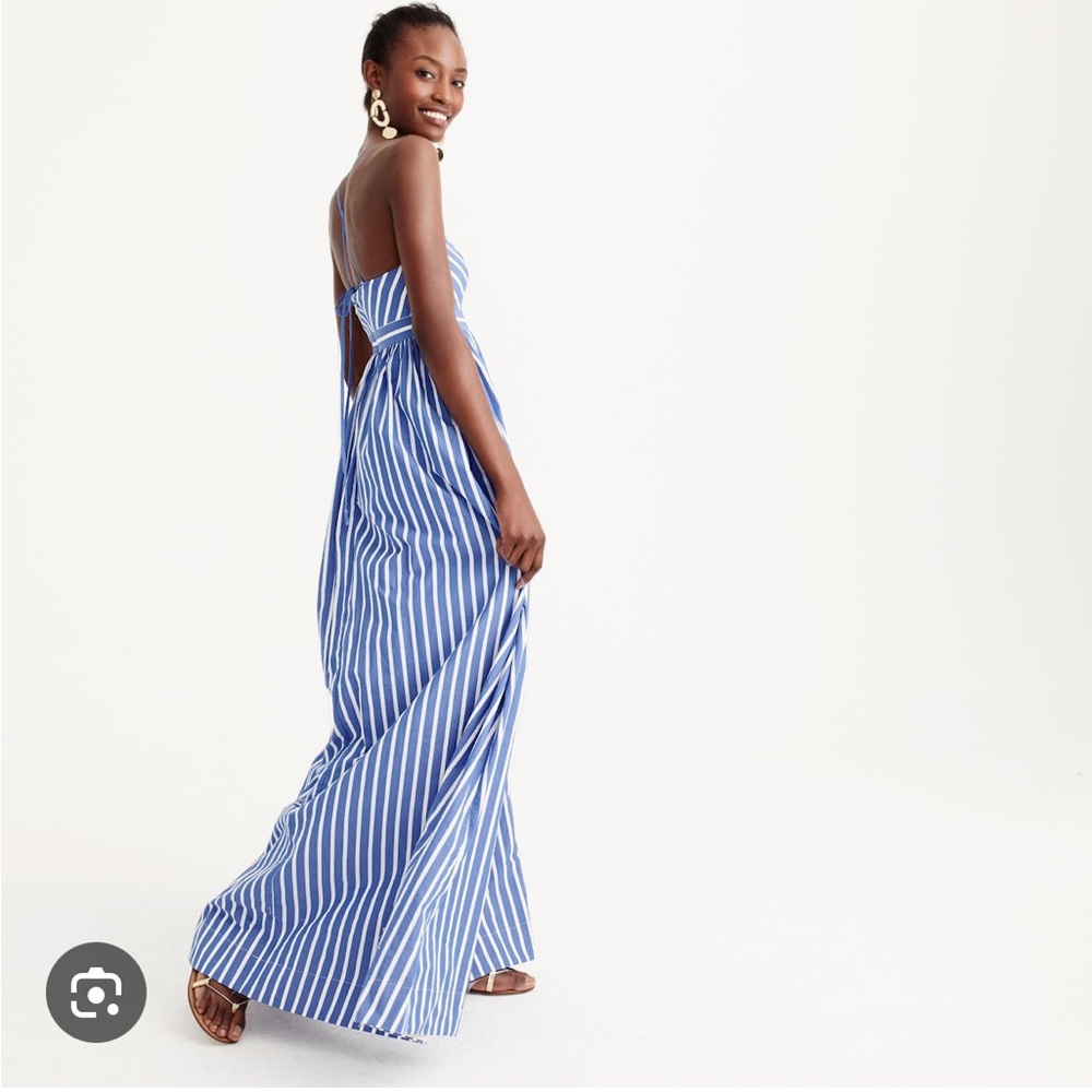 J.Crew Long Drapey Spaghetti-strap Maxi in White Blue Stripe Dress - Picture 3 of 13